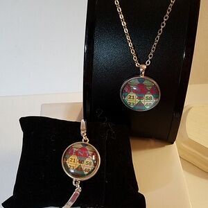 Bingo Bracelet & Necklace Set Silver Tone